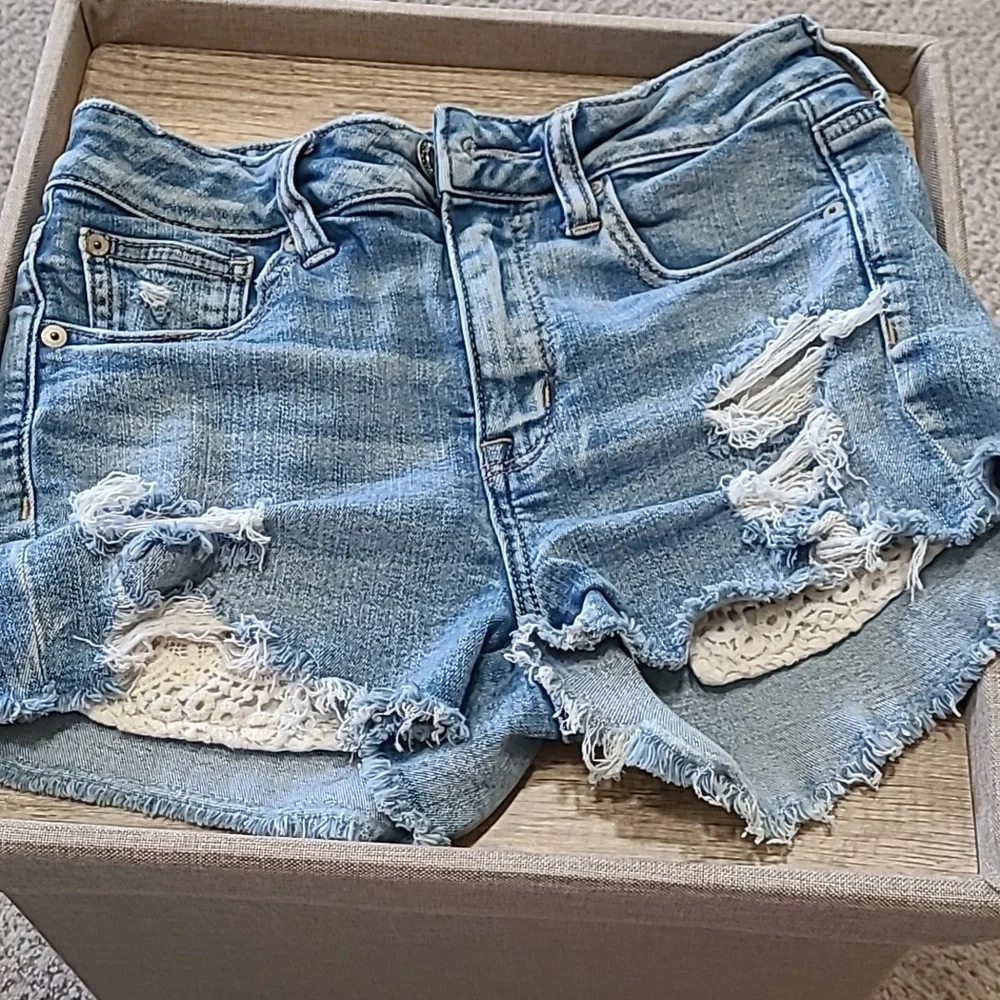 AE Shortie High Rise Shorts Crochet Pockets Size 4 - Picture 2 of 10